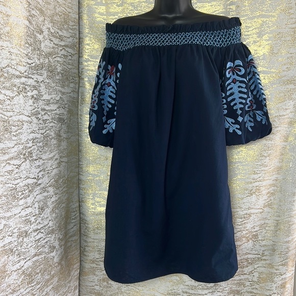 Zara Blumenmuster Embroidered Off Shoulder Tunic Dress Flower Embroidery Size S - Picture 7 of 15